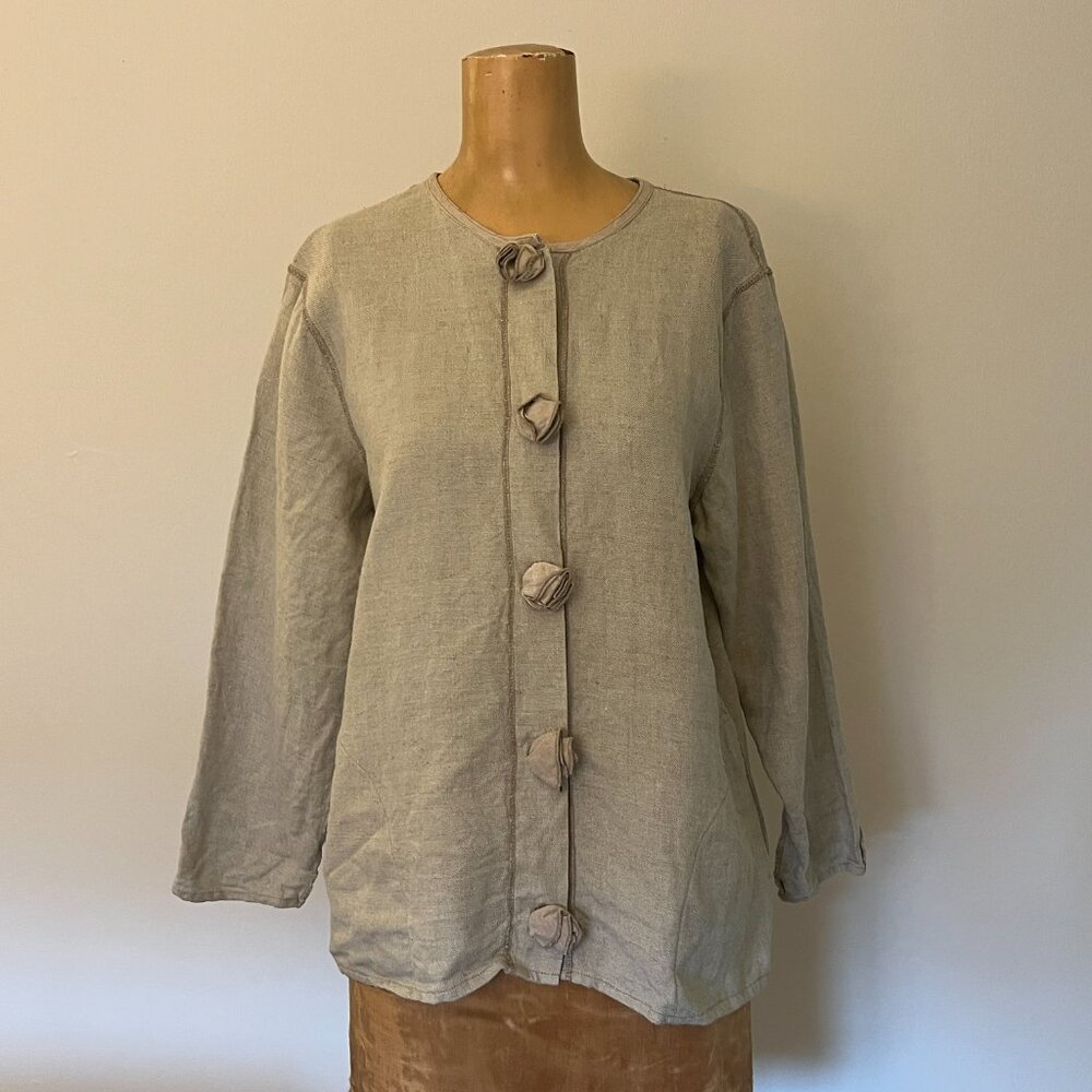 Cachaca Linen Blazer with Linen Rosette Buttons and Pockets - Size Small